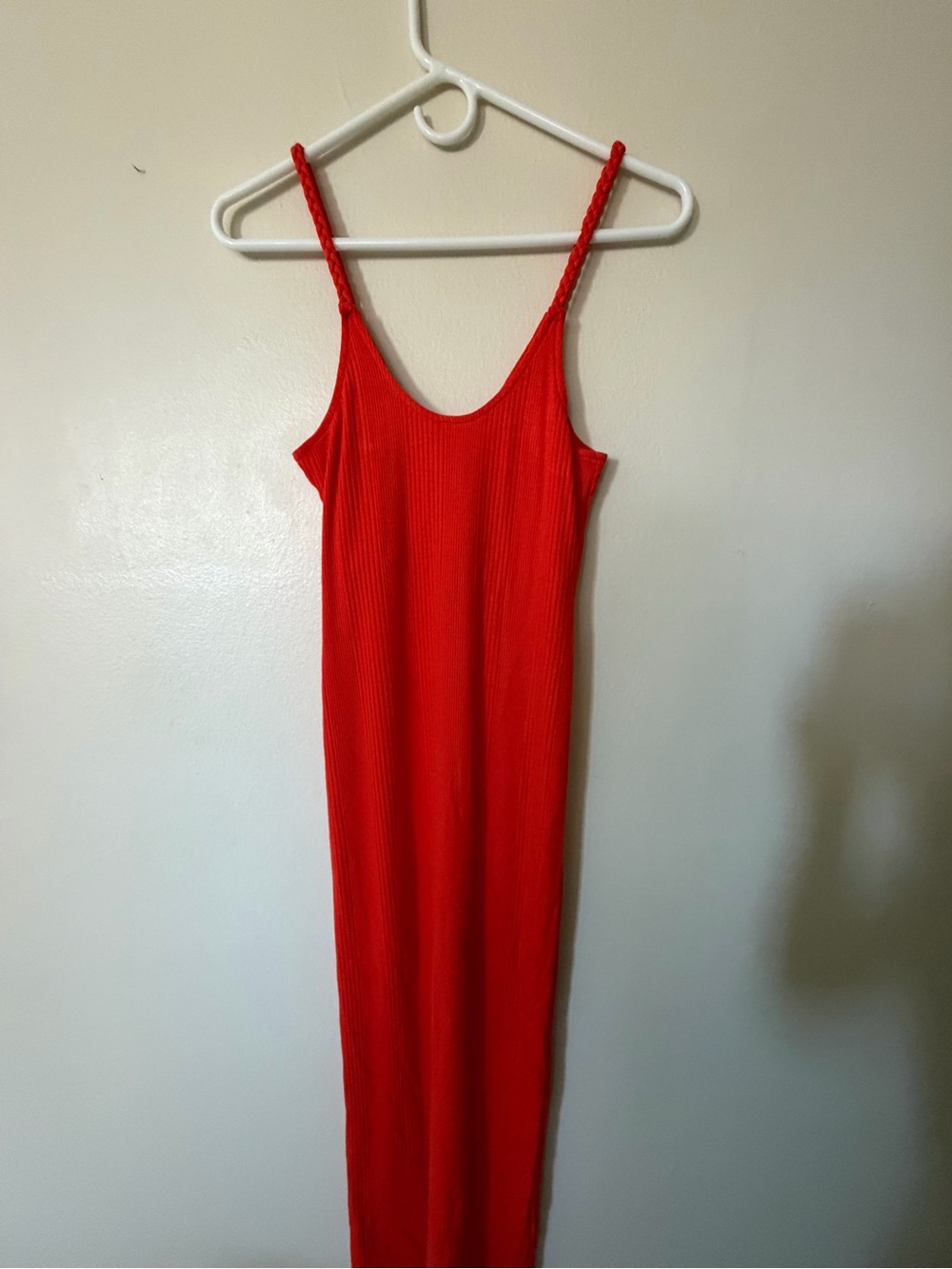 Orange Ribbed Slip Dresses with Braided Straps